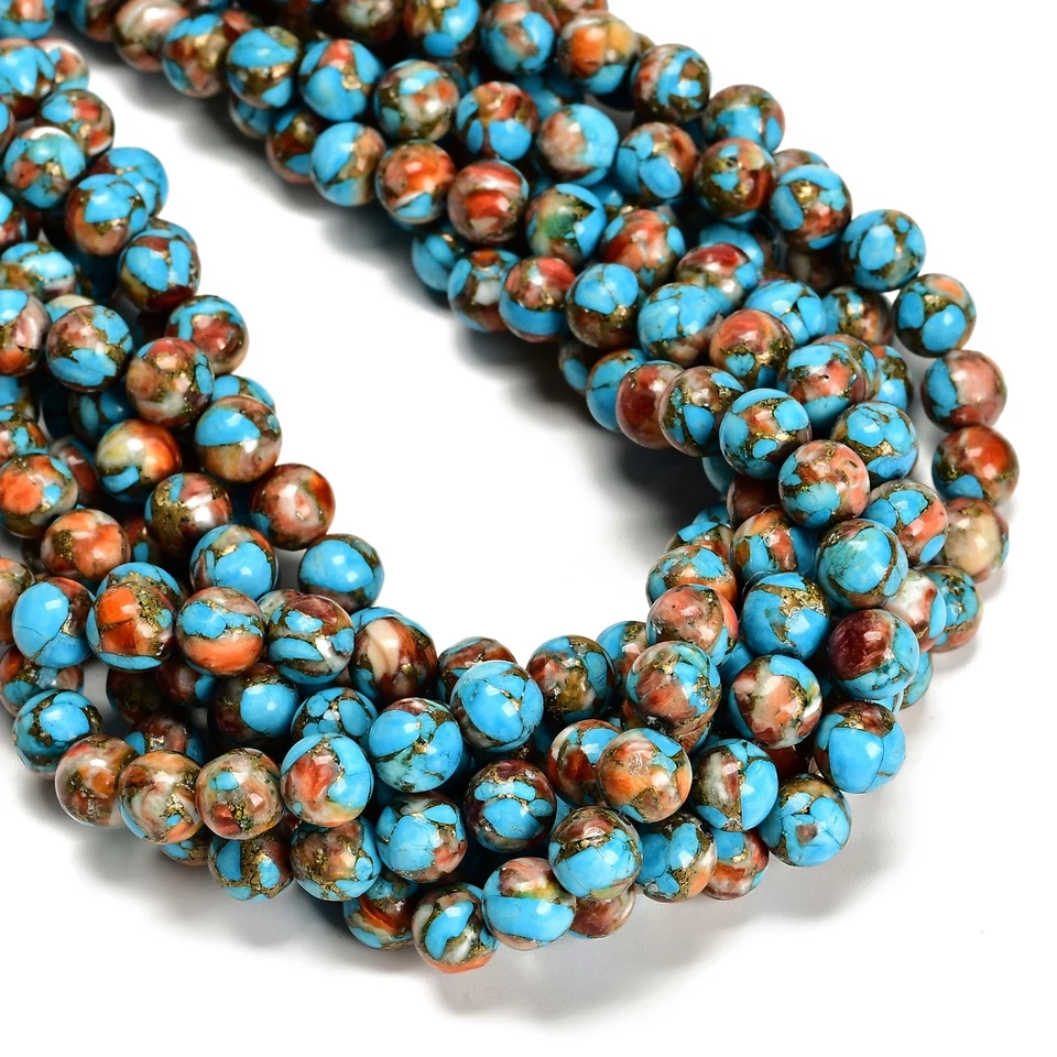 Natural Spiny Oyster Mohave Copper Turquoise Smooth Round Beads 8mm 15.5''Strand - Image 2 of 2