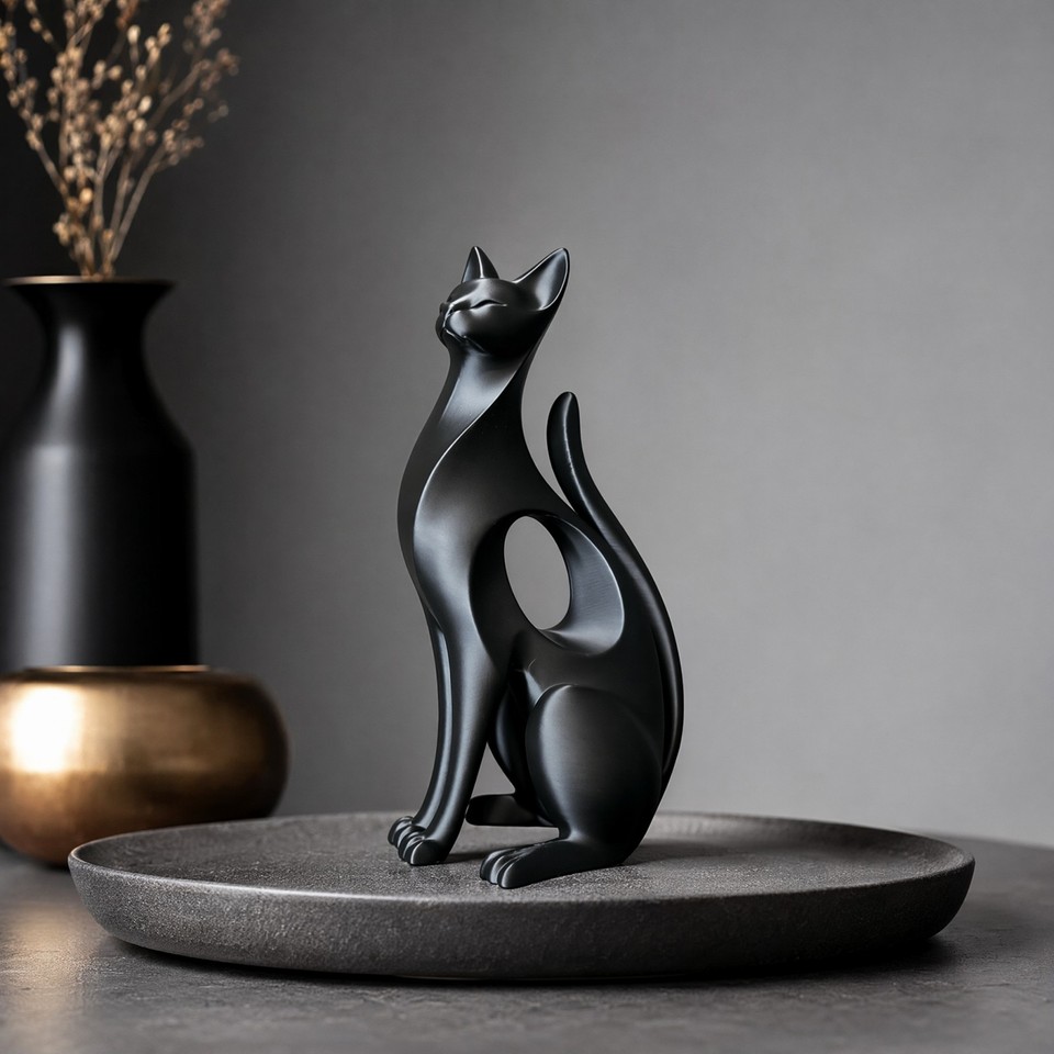 Curved Cat Design Cat Ornament Printed Cat Figurine Sculpture Cat Art curved-cat-design-cat-ornament-printed-cat-figurine-sculpture-cat-art