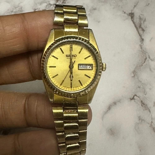 Vintage Seiko Watch Women Gold Tone 3e23-0A60 Untested Sold As Is 6.5"