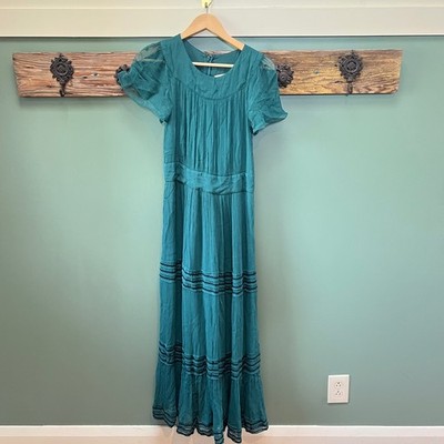 Boden Teal Green Ric-Rac Trim Tiered Maxi Dress Womens US 6R