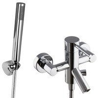 PaulGurkes Wannenarmatur Aufputz Set Handbrause Rund Einhandmischer Stabbrause