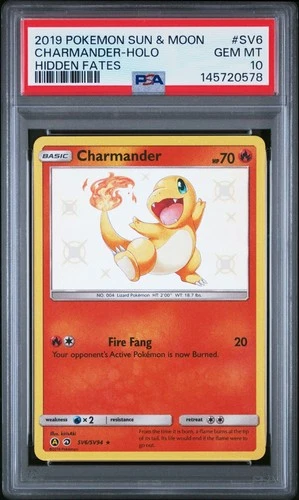 2019 POKEMON SUN & MOON HIDDEN FATES #SV6 CHARMANDER-HOLO PSA 10