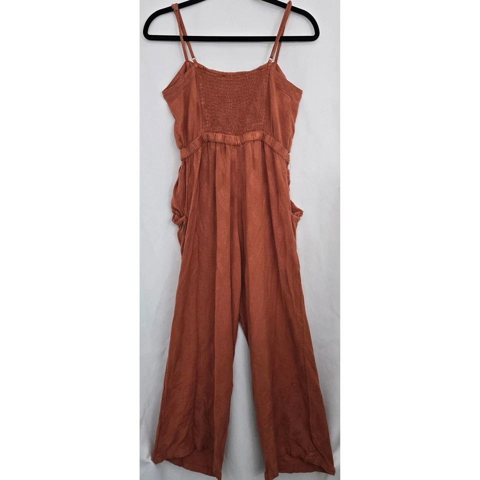 Mono ROXY Mujer M Calado Corbata Frontal Terracota Óxido Pierna Ancha Playa Boho Foto 2 de 4