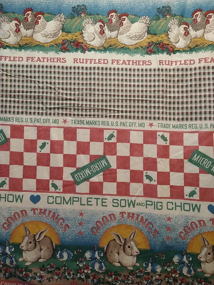 LOT of 2 Sharon Kessler Chicken Bunny Sow & Pig Chow Cotton Fabric 1/2 yd each - Image 4 of 4