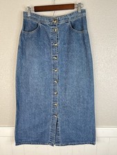 Vtg Denim Jean Maxi Skirt Sz 6 Button Front Modest Indie Hipster Country Y2K 90s