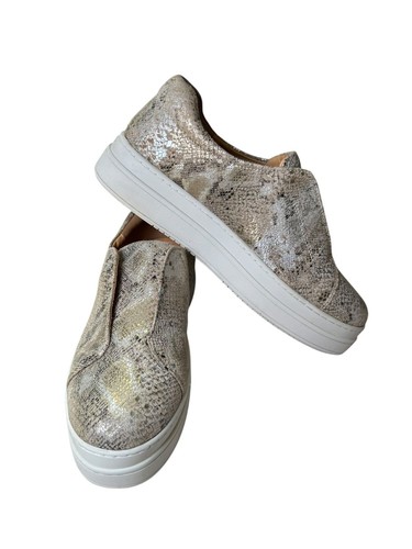 J Slides NYC Noel Metallic Snakeskin Womens Sneakers 9 Leather Slip On Platform