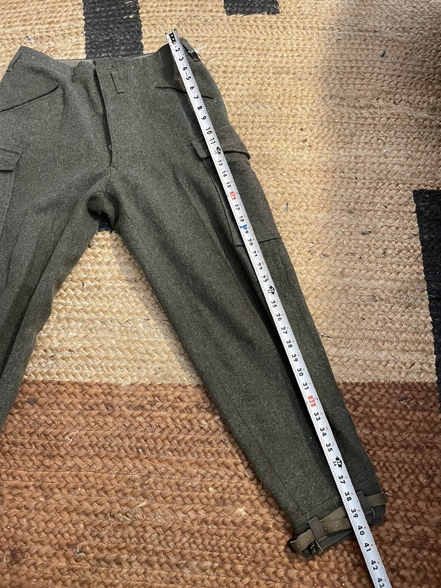 Vintage SWEDISH ARMY M39-58 1945 WW2 WOOL FIELD PANTS Green