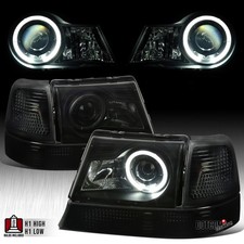 Black Smoke Fit 1998-2000 Ford Ranger LED Halo Projector Headlights+Corner Lamps
