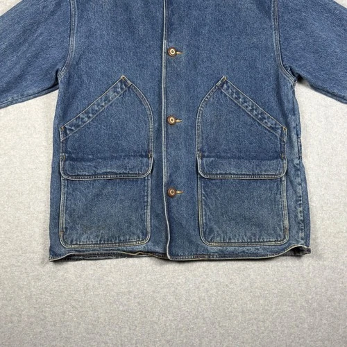Vintage 90s Eddie Bauer Denim Jacket Mens L Chore Barn Coat Corduroy Collar image 11