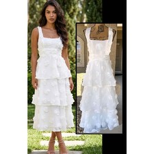 Lulus White Sleeveless Tiered Exceptional Entrance Rosette Midi Dress Size XL