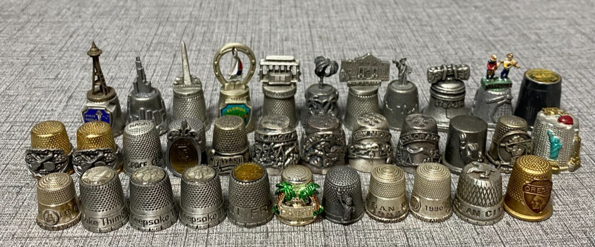 Vintage Lot of 34 Travel State City Landmarks Souvenir Metal Pewter Thimbles