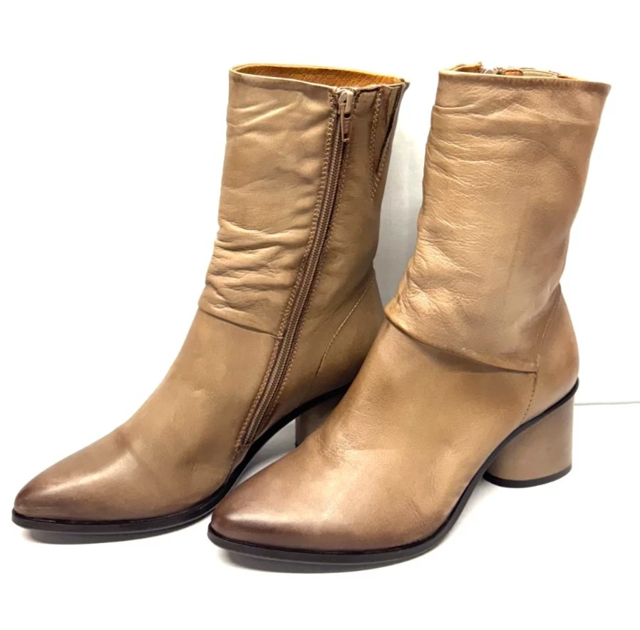 BOTAS DE CUERO SUAVE MIZ MOOZ CREMALLERA LATERAL GORE BEIGE 37EU / 7US NUEVAS # Z-119 Foto 2 de 4