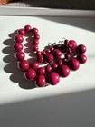 Authentic Vintage Wood Graduated Bead Necklace Pink Maroon Magenta Valentines — photo 1