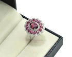 Natural Rhodolite Garnet Ring 925 Sterling Silver Women Engagement Cluster Ring