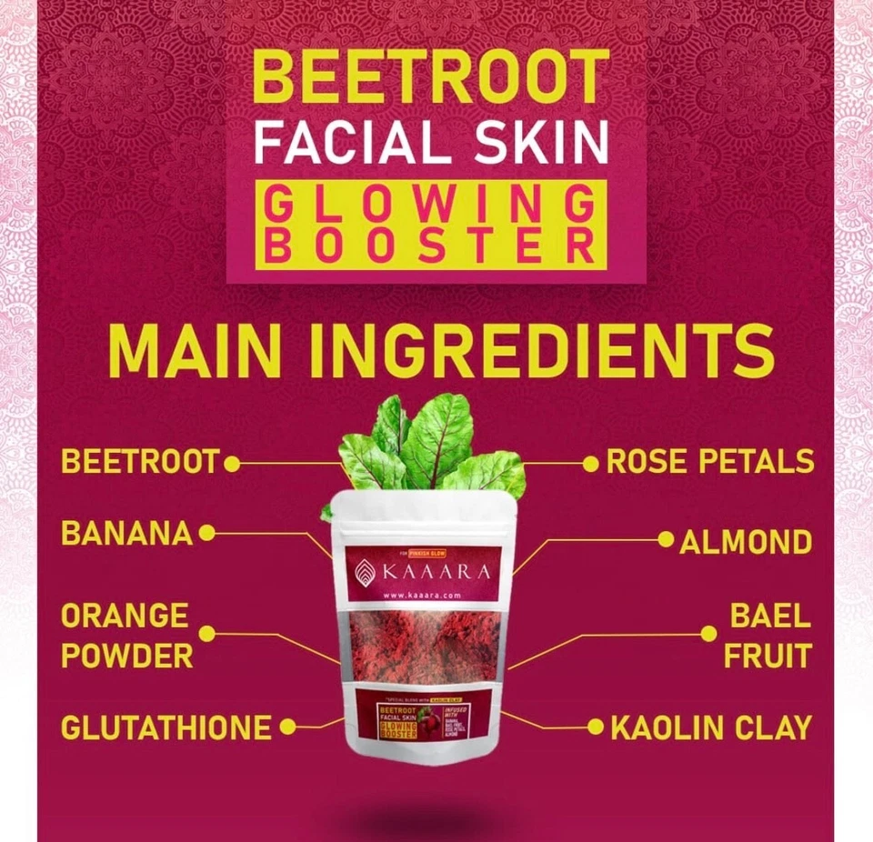 Ceylon Kaaara Natural Beetroot Face and Body Powder Pack 100g New - Image 2 of 2