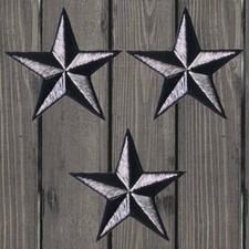 Parche bordado estrella náutica, plateado y negro 2" — paquete de 3 — planchado