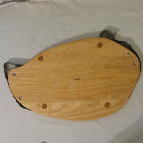Vintage Winsome Wood Cutting Board Tray with Pewter Turkey Head & Tail Handles - Picture 4 of 6