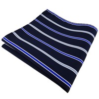 Tigertie Einstecktuch In Blau Royal Schwarzblau Weiß Gestreift - Tuch Polyester
