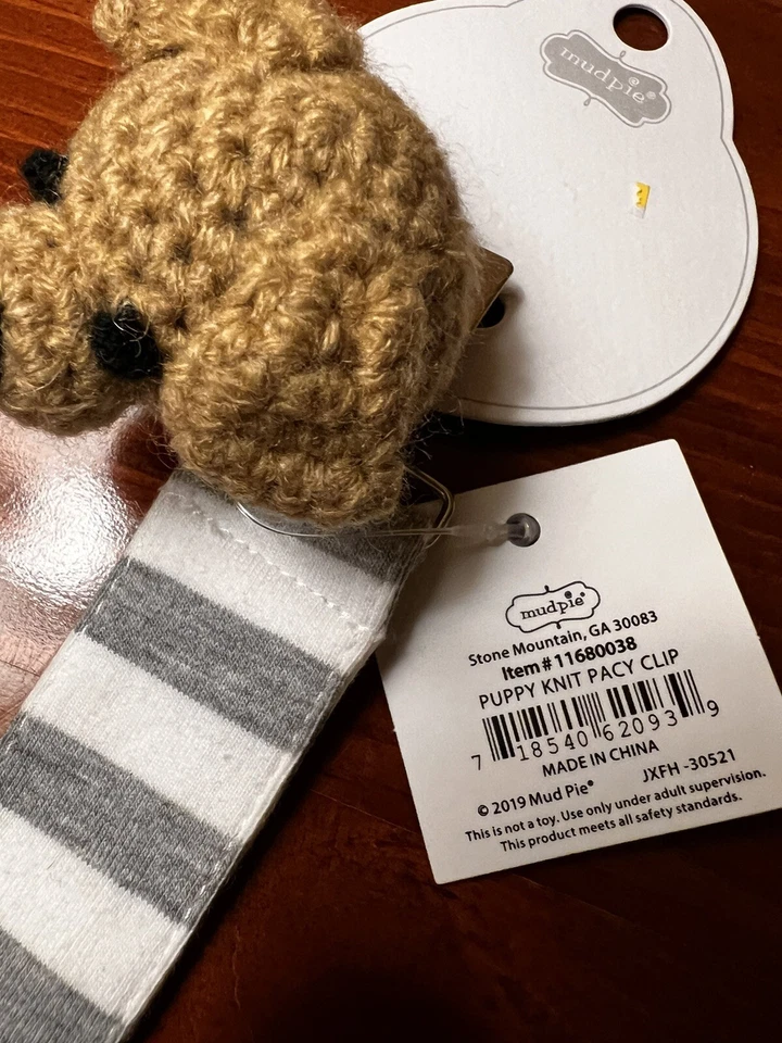 New Mud Pie Dog Knit Stripe Pacifier Pacy Clip Baby Newborn 11680038 NWT - Image 2 of 4