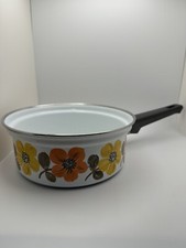 Austria Email Cookware Enamel Sauce Pan Pot Skillet 1 Qt Vintage Primavera Print