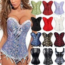 Sexy Damen Corsage Korsett schwarz weiss rot Bustier Corsagentop Gothic Vintage 