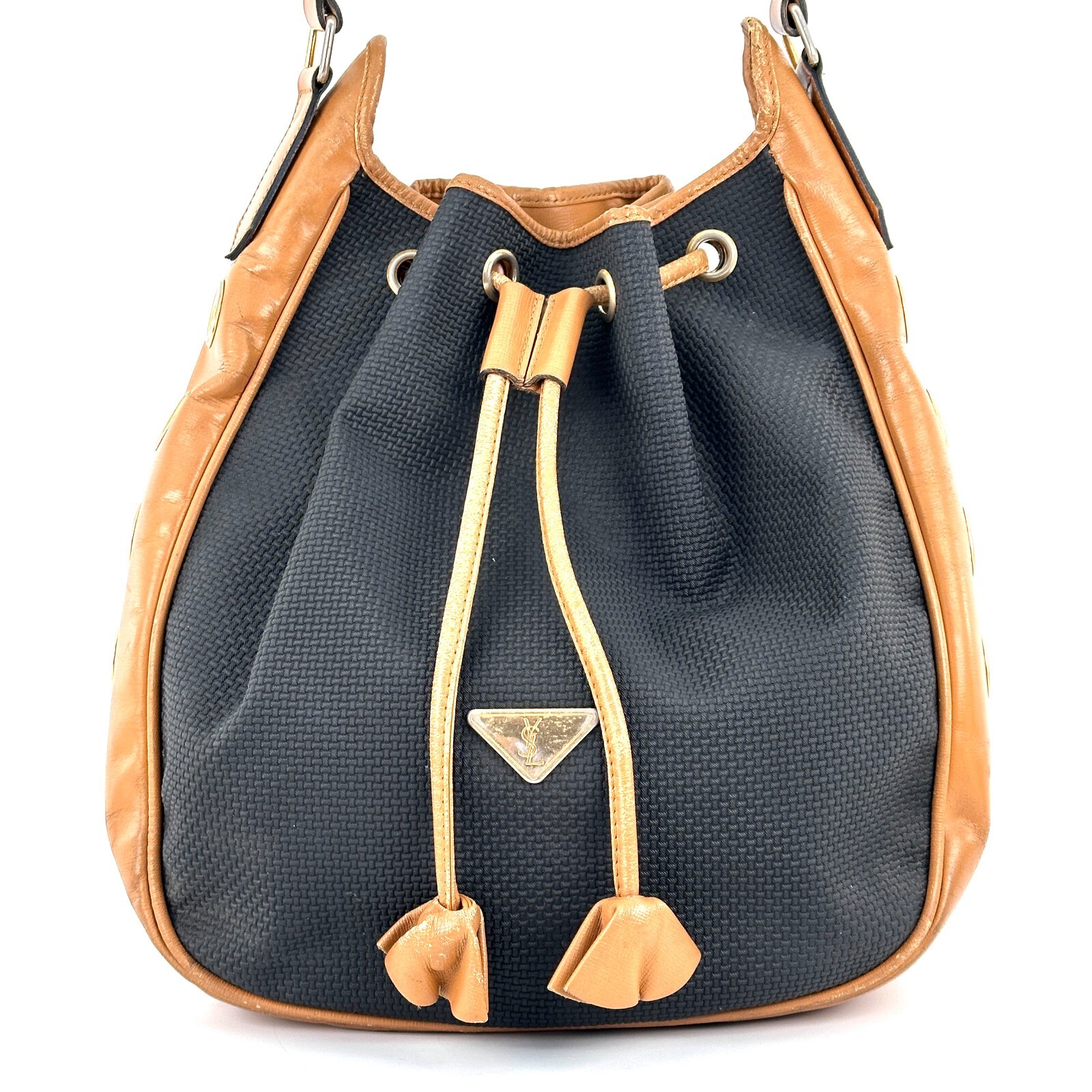 Borsa a tracolla Yves Saint Laurent con coulisse tela marina autentica dal Giappone 0460