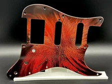 Stratocaster Pickguard Hand Painted HSS Black Red Orange Texture