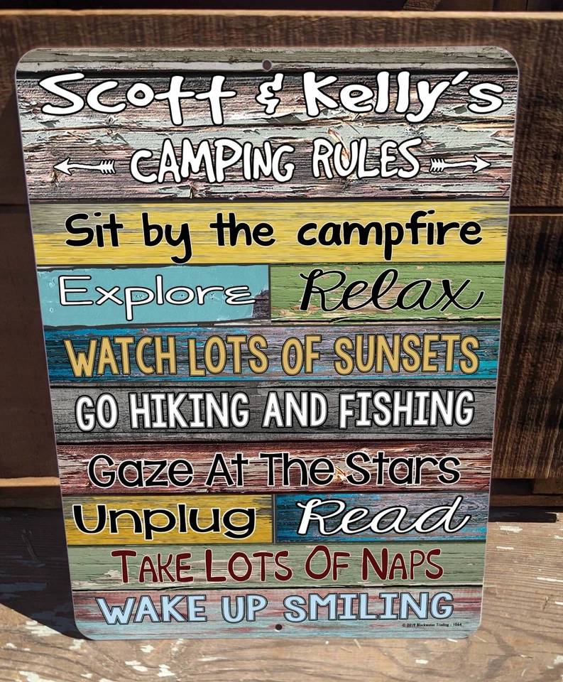 Metal Personalized Custom CAMPING RULES Sign 9"x12" Camper RV Wall Decor Plaque  - Image 4 of 4