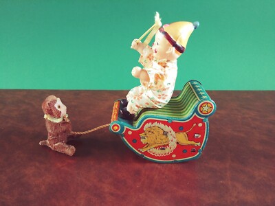 Bandai Japan Tin Wind-up Funny Rocker Circus Clown & Monkey