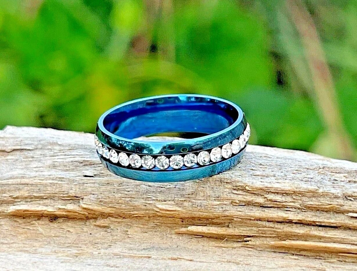 Blue Striped Stainless Steel Ring