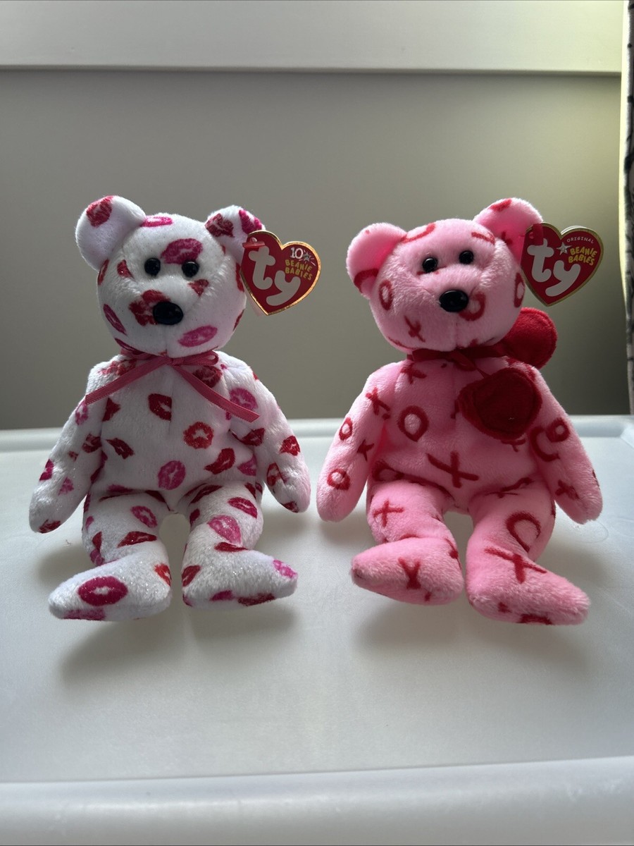 Ty Valentines Kissy Beanie Baby & Hug-Hug Beanie Baby, Mint