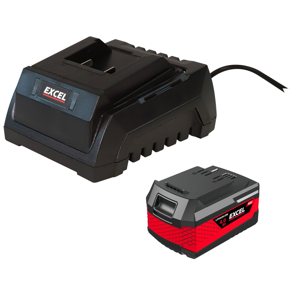 Excel EXL1840 18V Li-ion 4.0Ah Long Life Battery With Fast Charger 240V 2.3A