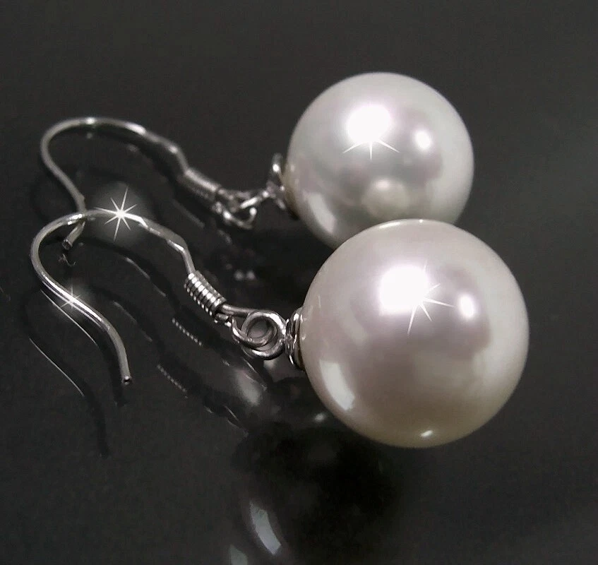 Perlenkette Perlen Armband Ohrringe Muschelkernperlen Schmuck Set Hochzeit VS7# - Bild 4 von 4