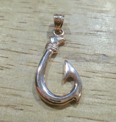 14MM SCHWERER MASSIVER 14K ROSÉGOLD GLATT GLÄNZEND 2-SEITIGER HAWAIIANISCHER FISCH HAKEN ANHÄNGER