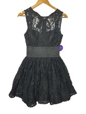 Windsor Juniors Dress Black Lace Aline Back Zipper  Elastic Waist Party Size M