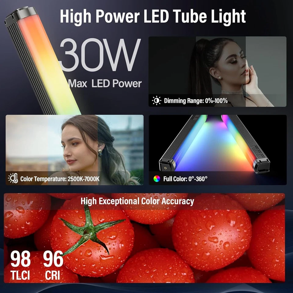 SIRUI T30 30W RGB LED Video Light Stick Full Color Pixel Tube Light 2500K-7000K - Image 3 of 4