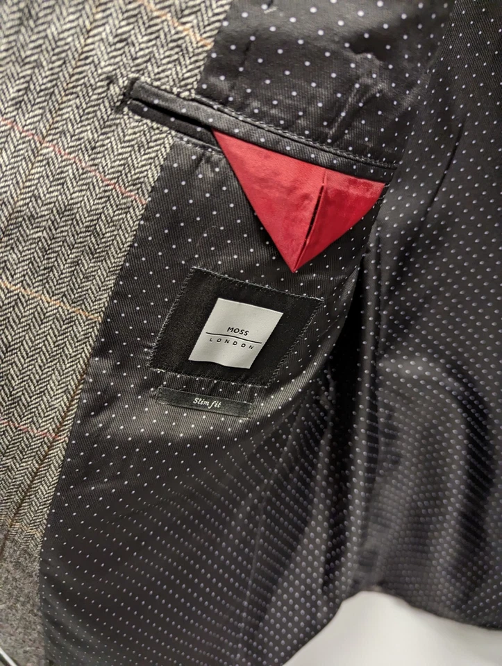 Moss London Slim Fit Tweed Style Blazer Jacket Herringbone Pattern Size 42 - Image 3 of 4