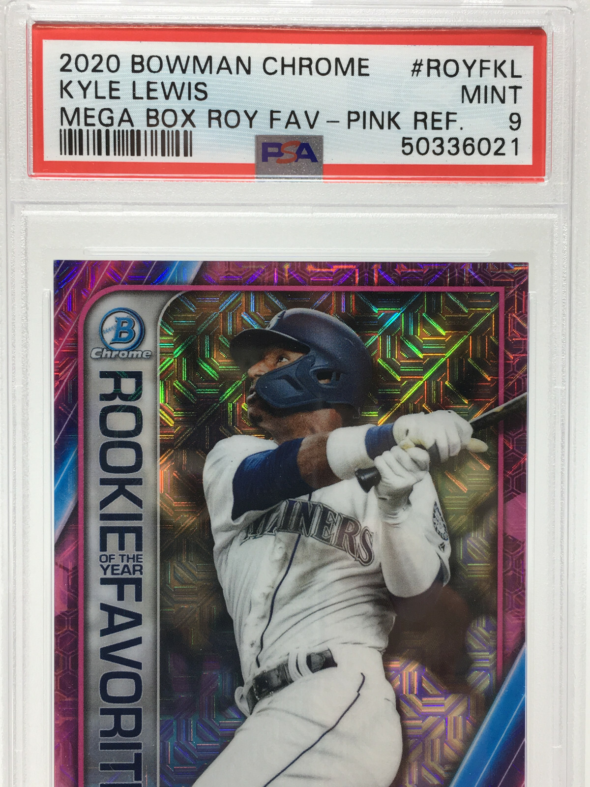 2020 Bowman Chrome #ROYFKL Kyle Lewis Pink Refractor #129/199 view 9