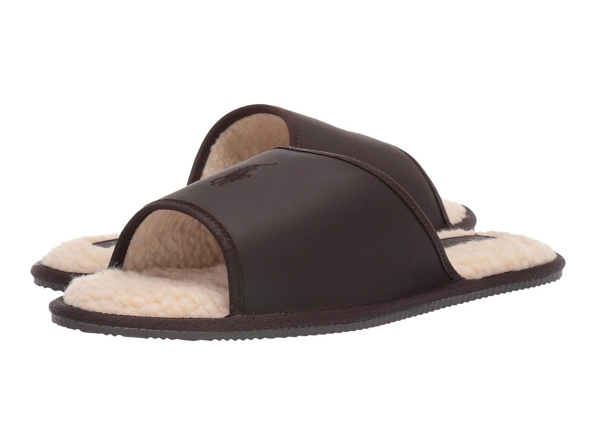 Polo Ralph Lauren Antero Brown Leather Memory Foam Slip On Slipper Men's  Size