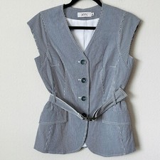 Teri Jon Gray Stripe Button Front  Tie Waist Vest Sz 6 B-i