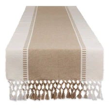 Cotton Table Runner 13x72 Stone Brown with Fringe for Dining Table Decor