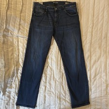 Jeans Mavi Zach para Hombres 36x32 Azul Oscuro Lavado Pierna Recta Calce Regular Elastizado Denim