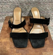 Coach And Four Black Strappy Slide Kitten Heel Leather Sandals 8.5 Made In Italy