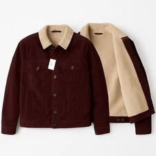 Goodfellow And Co Mens Large Maroon Corduroy Sherpa Trucker Jacket NWT