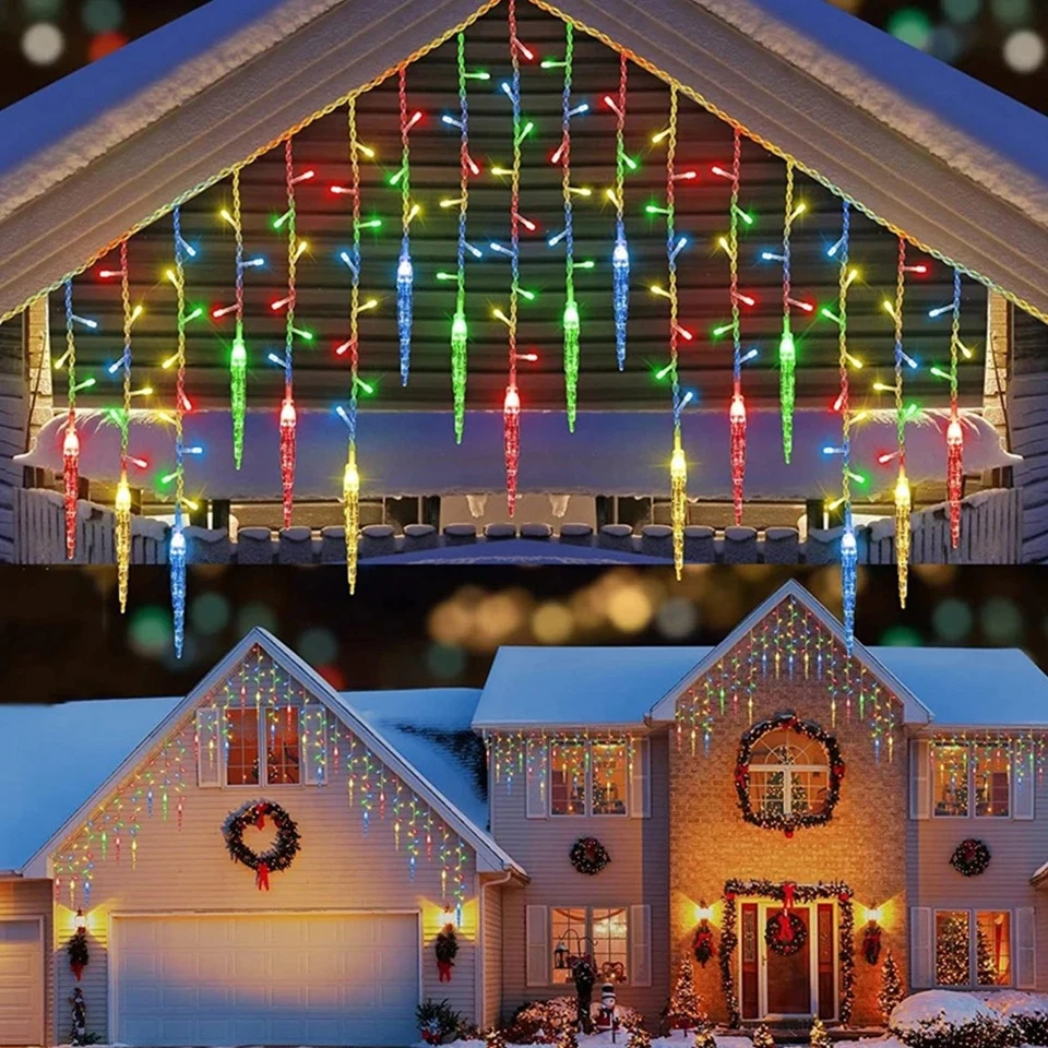 Christmas 96 LED Icicle Falling Rain Curtain Fairy String Lights Outdoor Party - Image 4 of 4