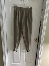 Vintage Counterparts Women's 10 Petite Stirrup Pants Beige Elastic Button GUC