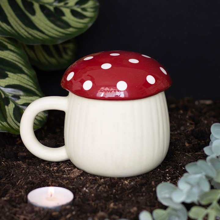 Enchanted Mushroom Shaped Lidded Ceramic Coffee Mug Gift