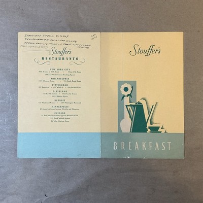Vintage Breakfast Menu For Stouffer s Restaurant INV-P0553