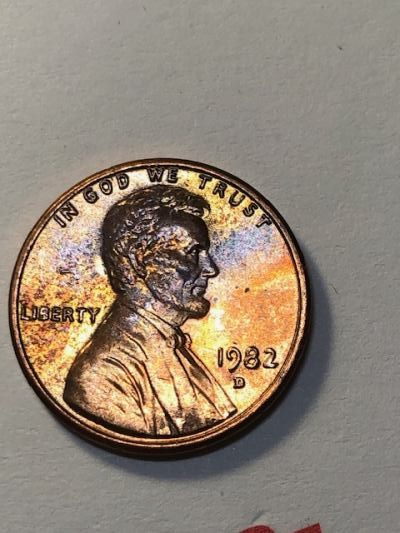 1982 D lincoln Penny LD UNC plating error silver color across face