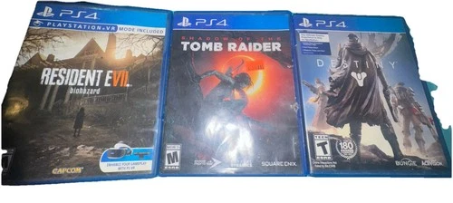 PS4 Game Lot Resident Evil 7, Tomb Raider Shadow,  Destiny Working Tested Bundle